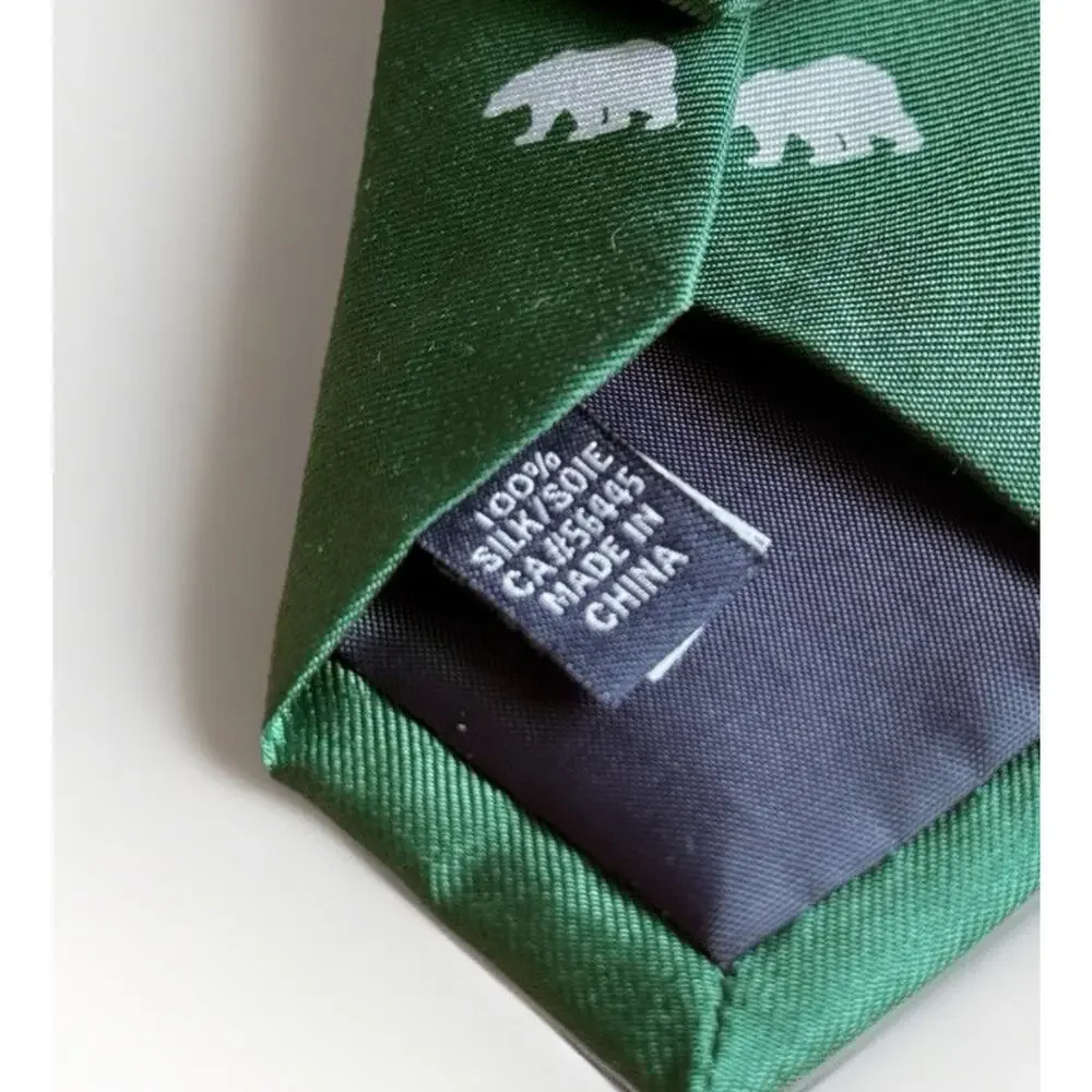 NWT J Crew Crewcuts 100% Silk Necktie Tie Green White Bear Toddler 42 Boys